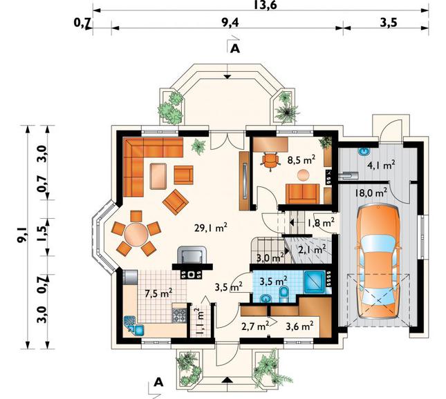 Rzut parteru POW. 88,5 m²
