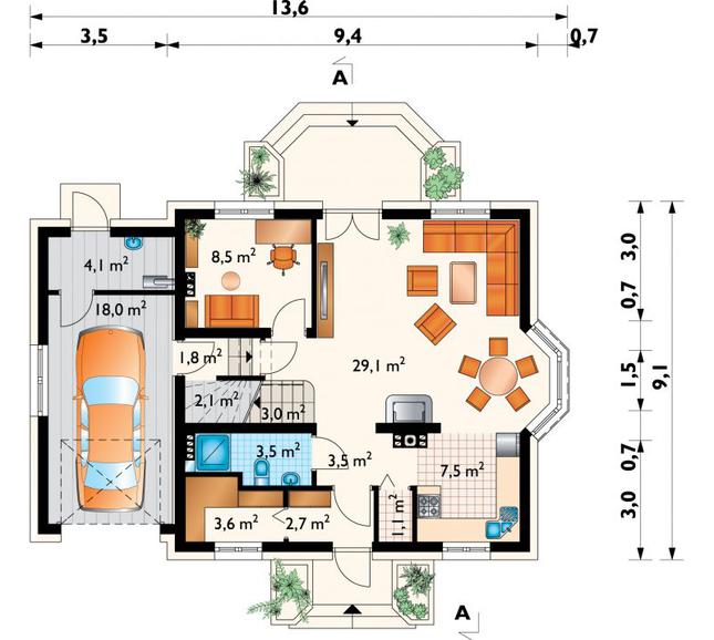 Rzut parteru lustro POW. 88,5 m²