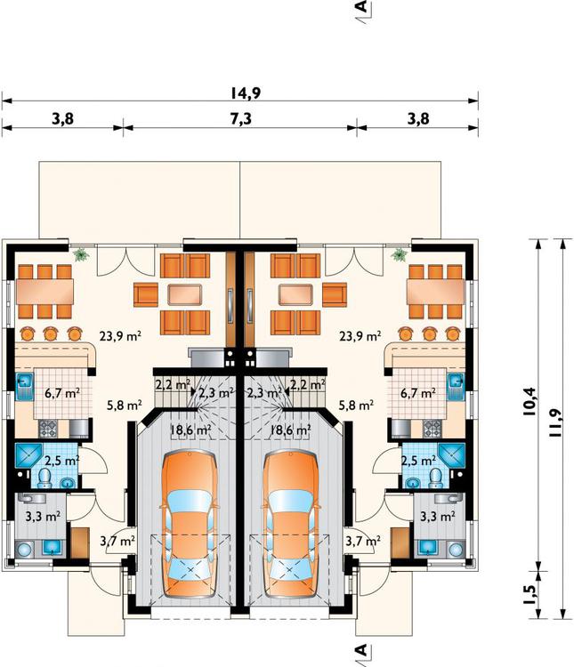 Rzut parteru POW. 69,0 m²