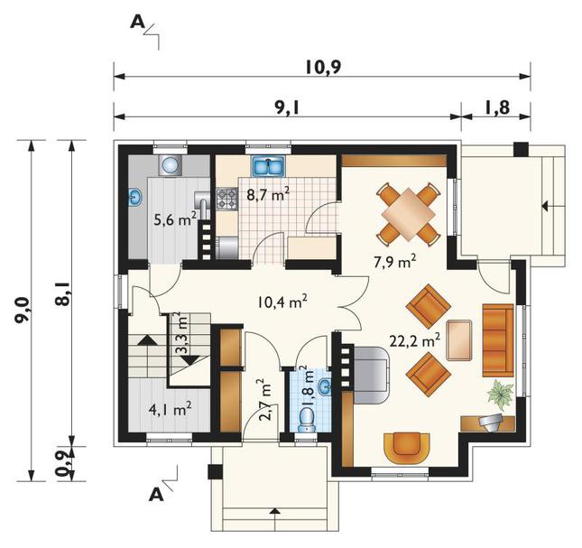 Rzut parteru POW. 66,6 m²