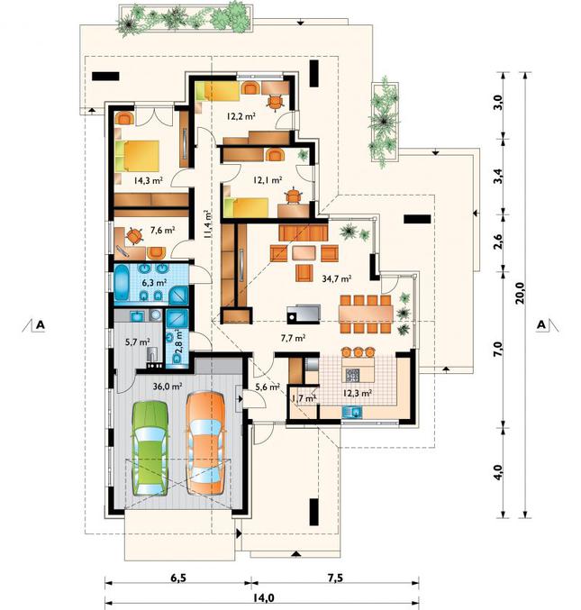 Rzut parteru POW. 170,4 m²