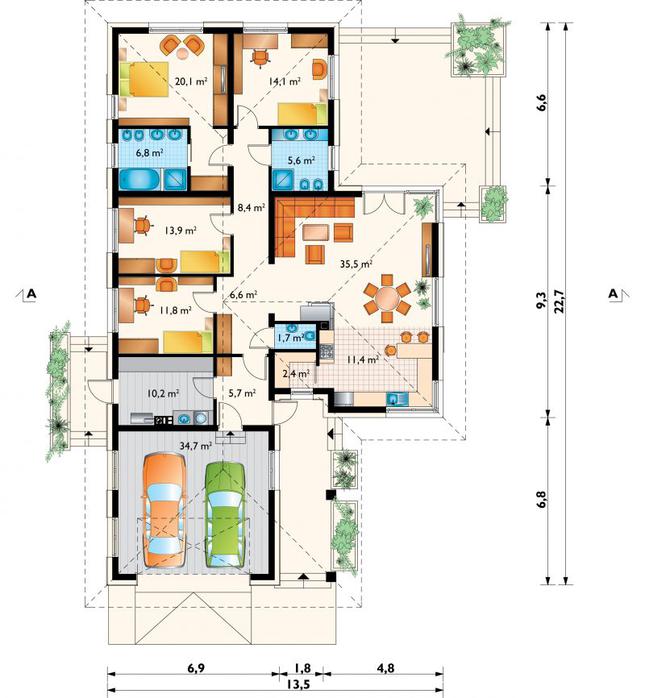 Rzut parteru lustro POW. 189,5 m²