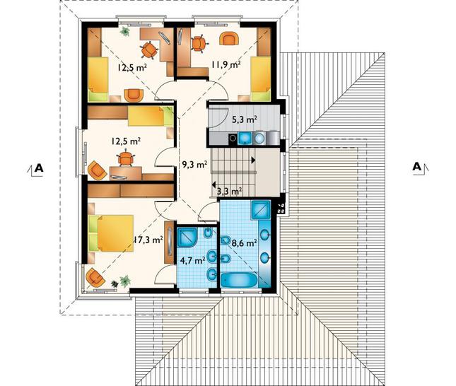 Rzut piętra lustro POW. 85,4 m²