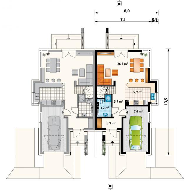 Rzut parteru POW. 69,7 m²