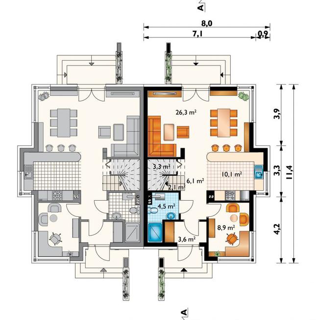 Rzut parteru POW. 64,9 m²