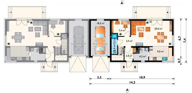 Rzut parteru POW. 80,4 m²