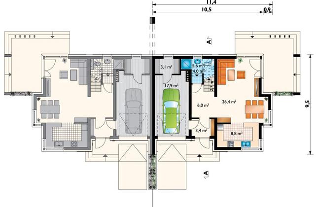 Rzut parteru POW. 73,9 m²