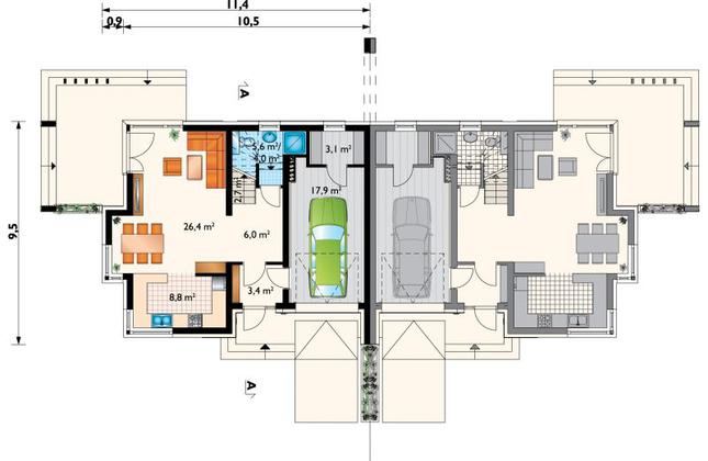 Rzut parteru lustro POW. 73,9 m²