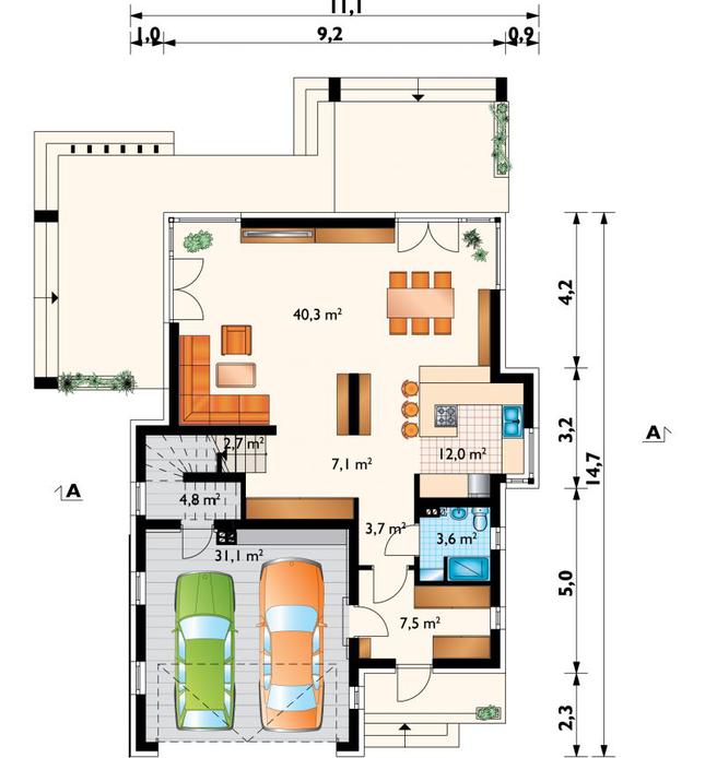Rzut parteru POW. 112,8 m²