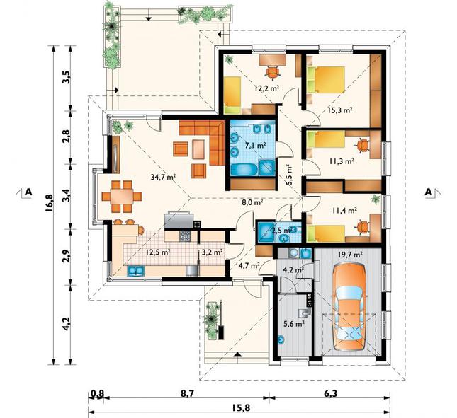 Rzut parteru POW. 157,9 m²