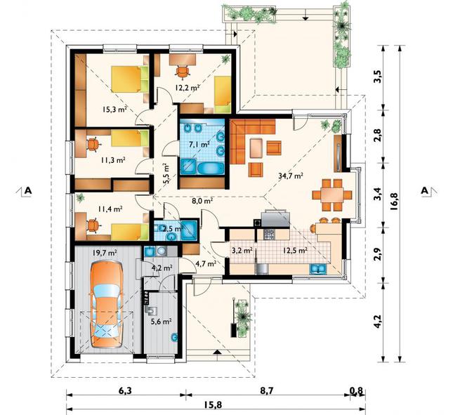 Rzut parteru lustro POW. 157,9 m²