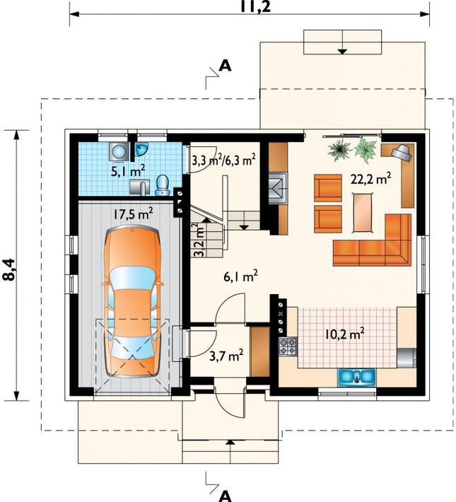 Rzut parteru POW. 71,3 m²
