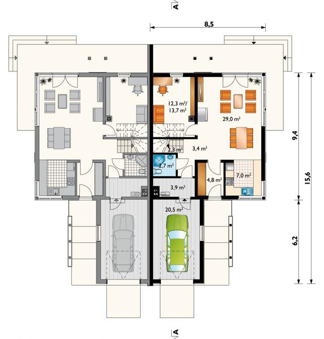 Rzut parteru POW. 85,9 m²