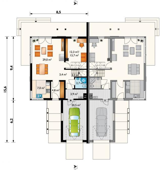 Rzut parteru lustro POW. 85,9 m²