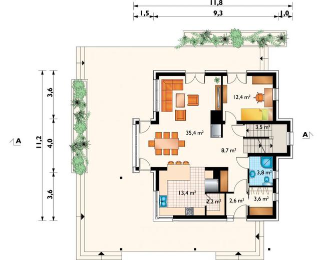 Rzut parteru POW. 85,6 m²