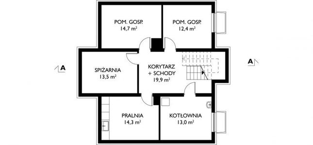 Rzut piwnicy POW. 87,8 m²