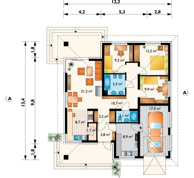 Rzut parteru POW. 115,8 m²