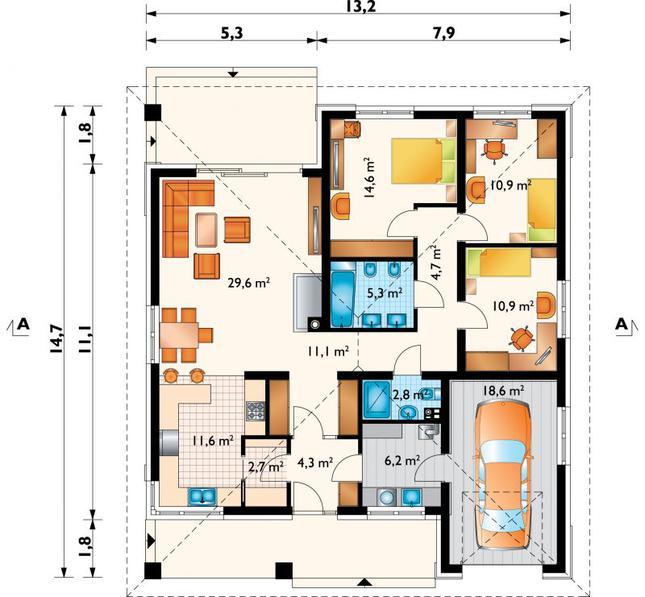 Rzut parteru POW. 133,3 m²