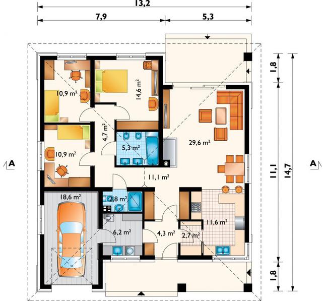 Rzut parteru lustro POW. 133,3 m²