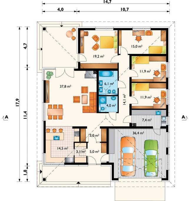 Rzut parteru POW. 191,4 m²