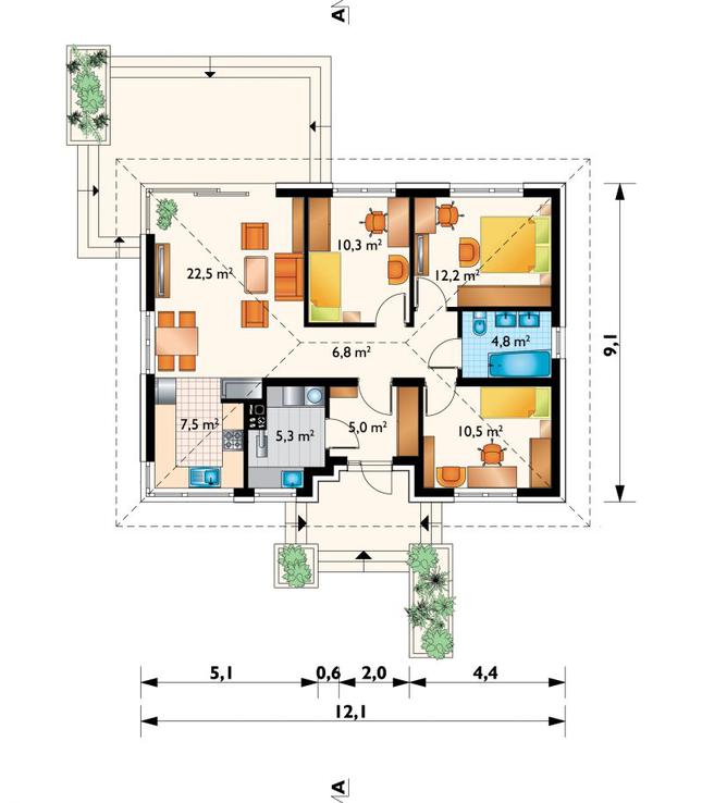 Rzut parteru POW. 84,9 m²