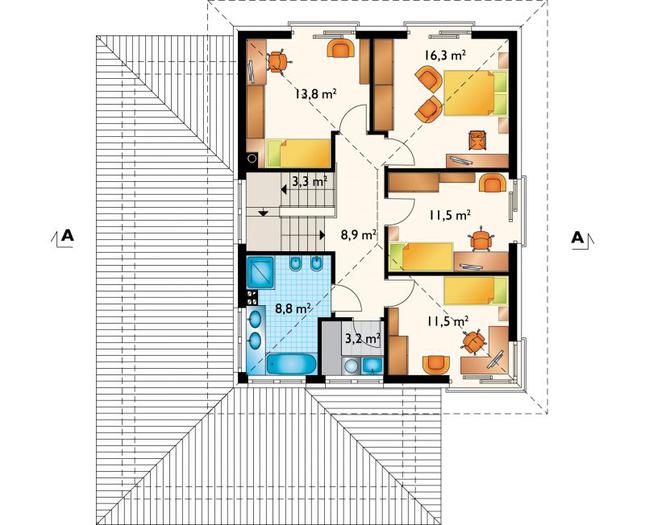 Rzut piętra POW. 77,3 m²