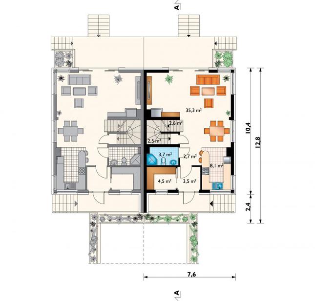 Rzut parteru POW. 62,9 m²