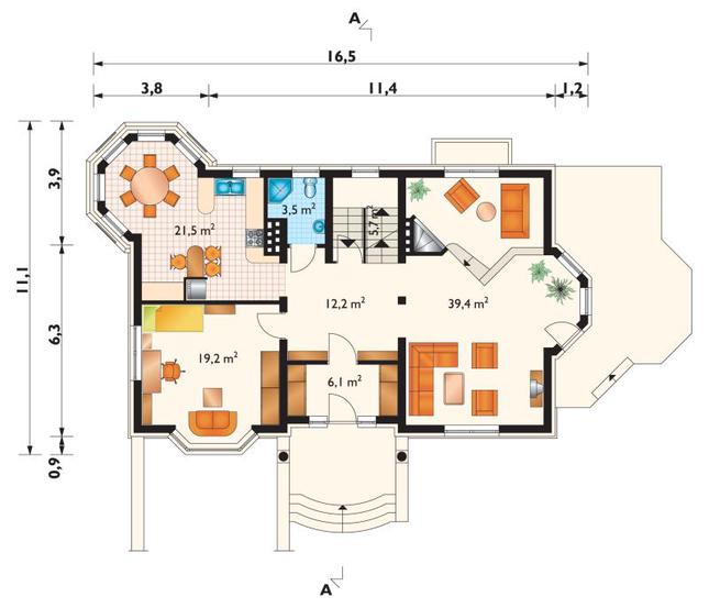 Rzut parteru POW. 107,6 m²