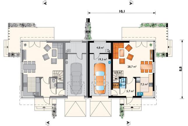 Rzut parteru POW. 70,8 m²
