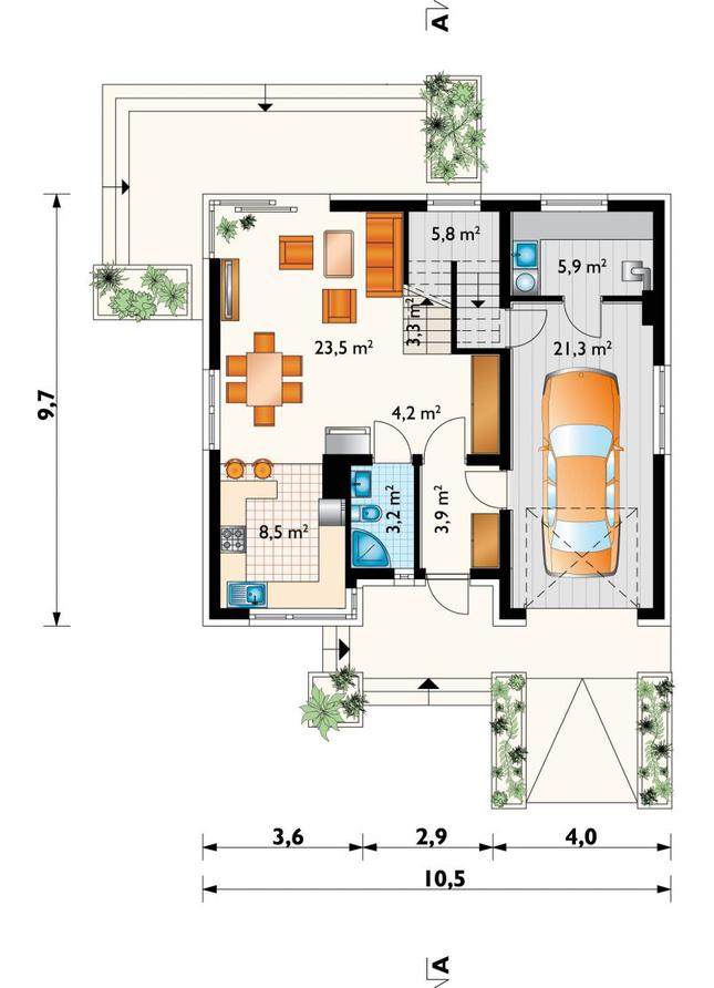 Rzut parteru POW. 79,6 m²