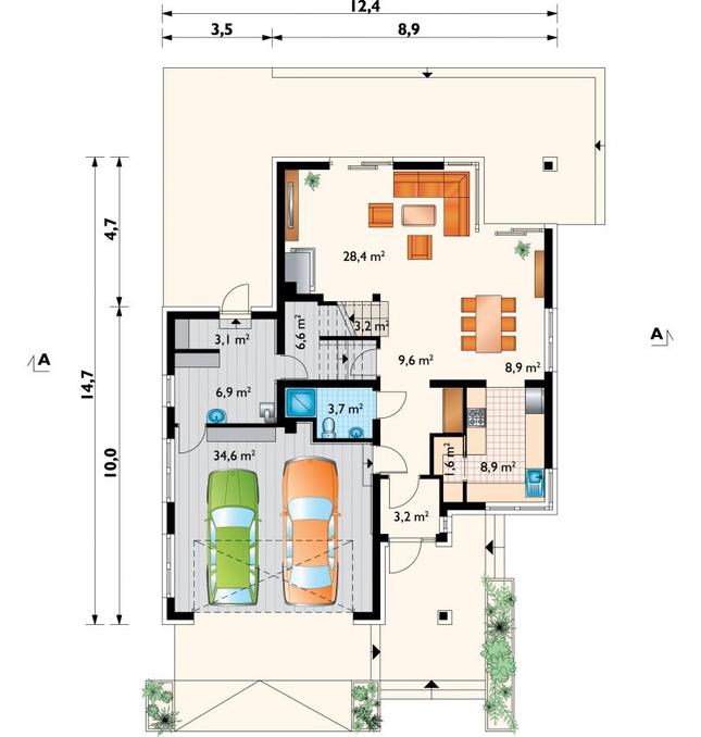 Rzut parteru POW. 118,7 m²