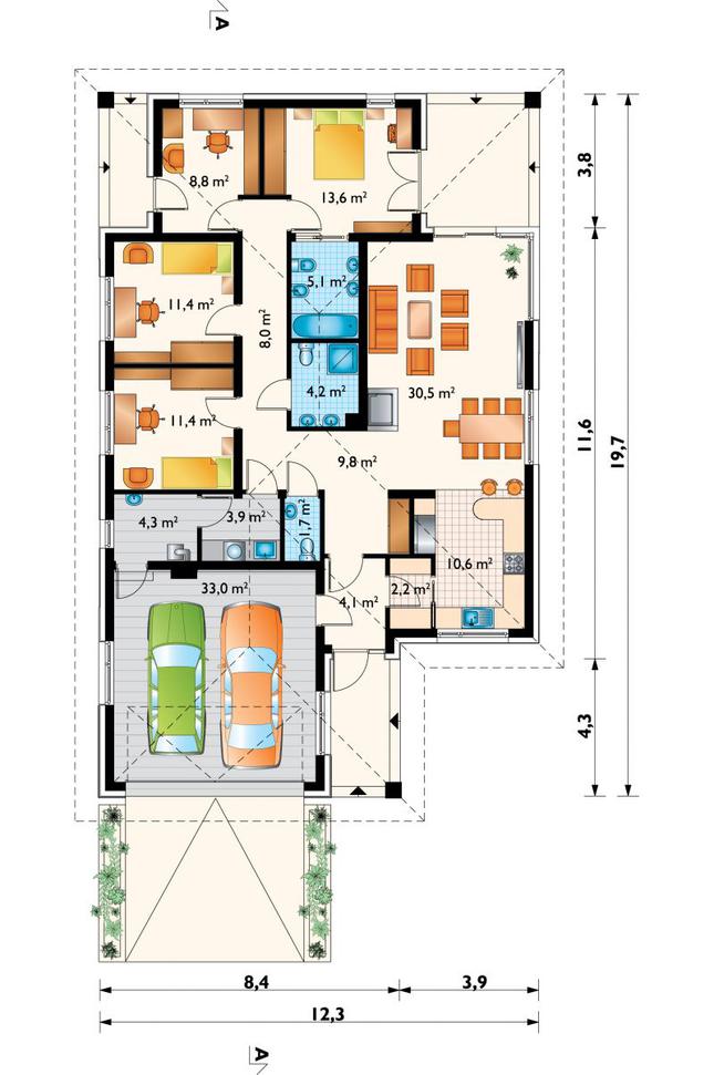 Rzut parteru POW. 162,6 m²
