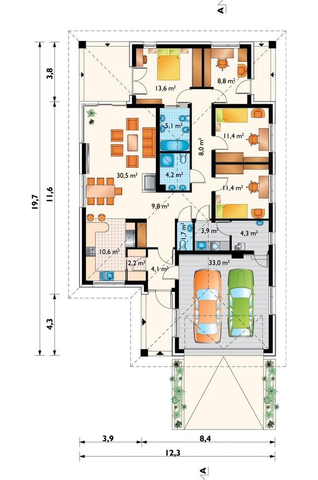 Rzut parteru lustro POW. 162,6 m²