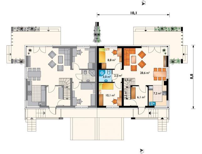 Rzut parteru POW. 71,5 m²