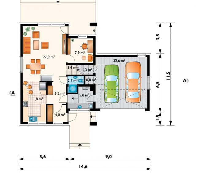 Rzut parteru POW. 105,4 m²