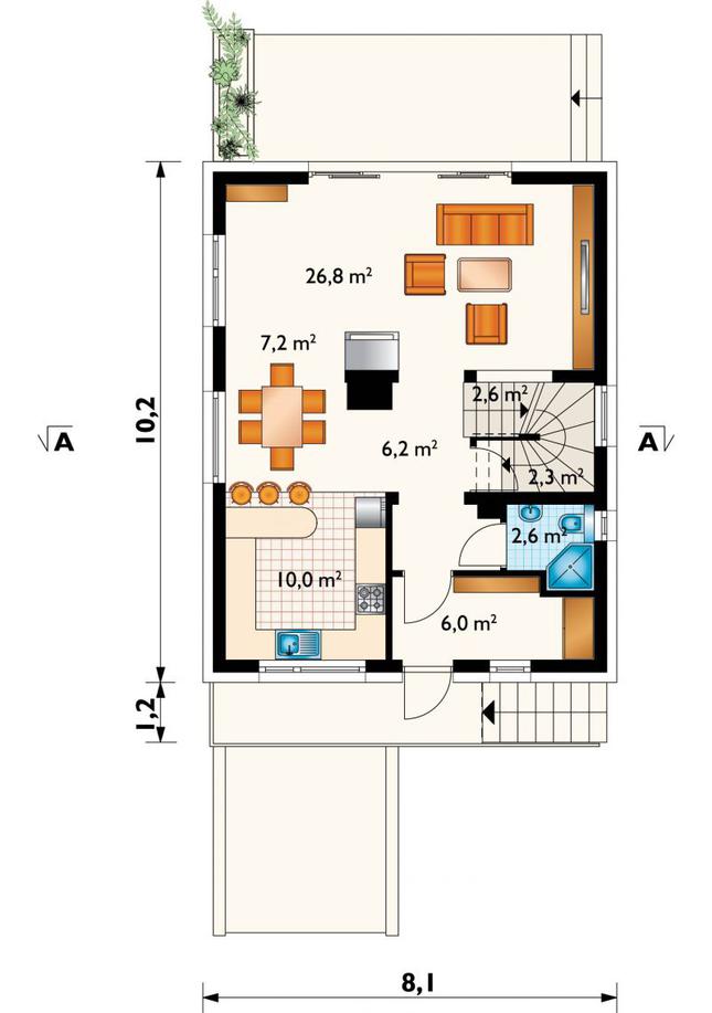 Rzut parteru POW. 63,7 m²