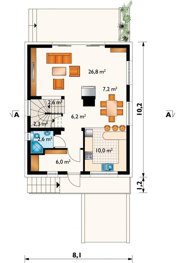 Rzut parteru lustro POW. 63,7 m²