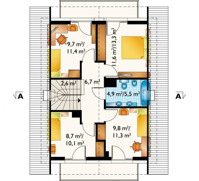Rzut poddasza lustro POW. 60,9 m²