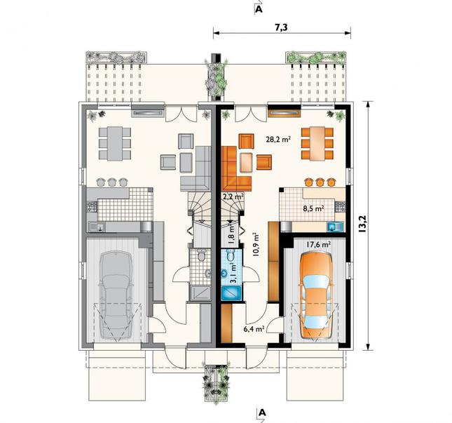 Rzut parteru POW. 78,7 m²