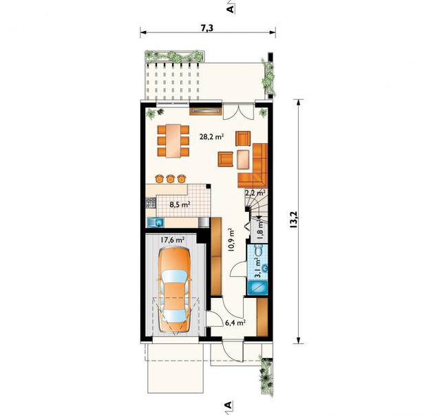 Rzut parteru POW. 78,7 m²