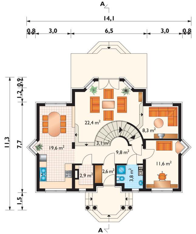 Rzut parteru POW. 86,7 m²