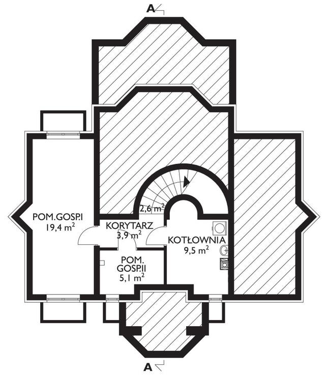 Rzut piwnicy POW. 42,8 m²