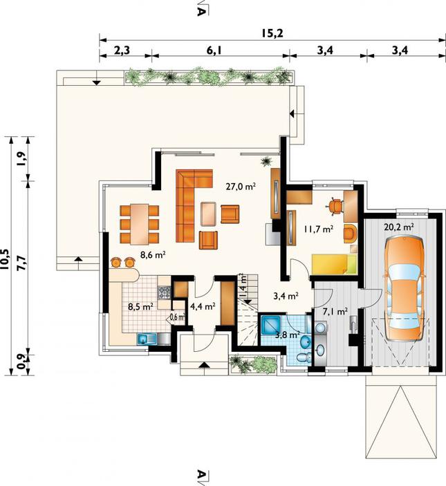 Rzut parteru POW. 96,7 m²