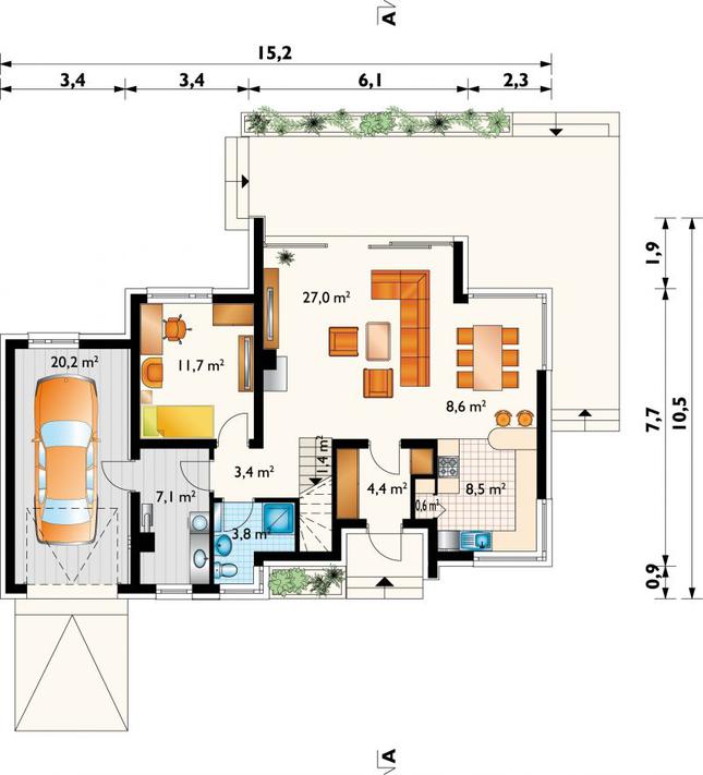 Rzut parteru lustro POW. 96,7 m²