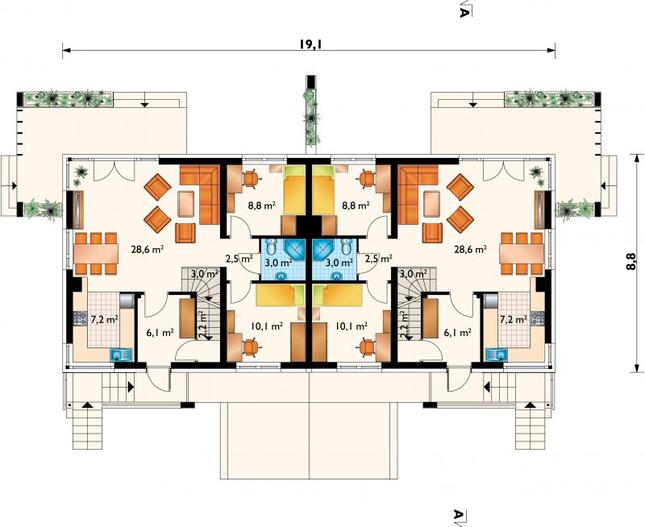 Rzut parteru POW. 71,5 m²