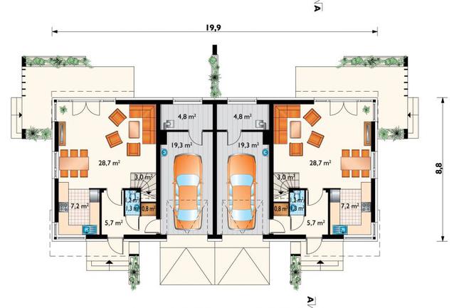Rzut parteru POW. 70,8 m²