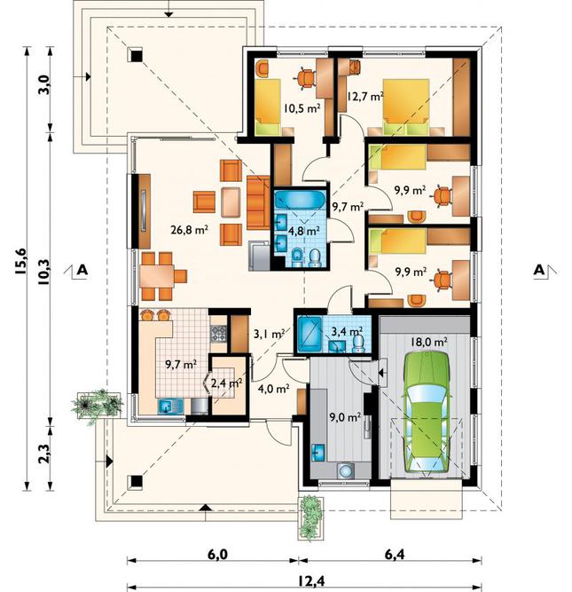 Rzut parteru POW. 133,9 m²