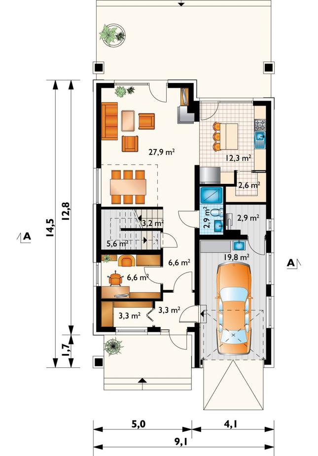 Rzut parteru POW. 96,9 m²