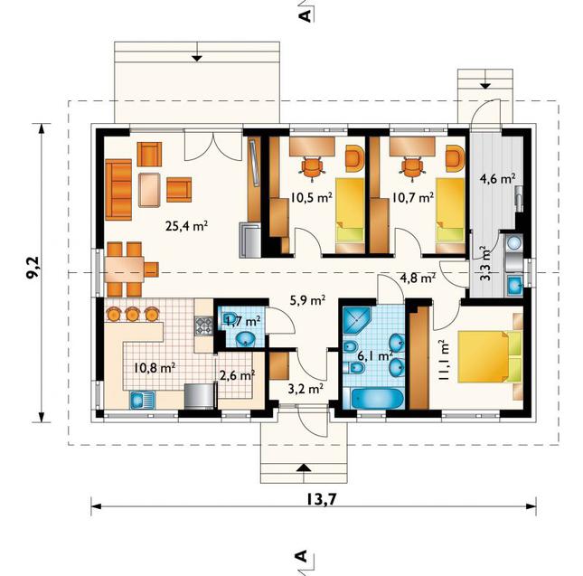 Rzut parteru POW. 100,7 m²