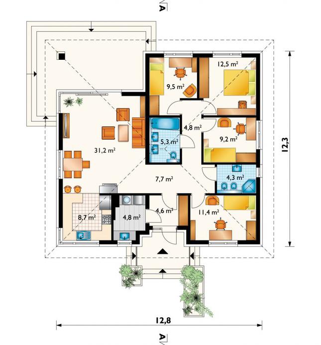 Rzut parteru POW. 114,0 m²